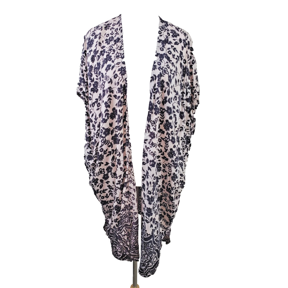 ANGIE Womens Medium Top Kimono Cover-Up Bohemian Layering Black Printed Hippie